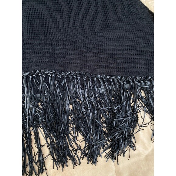 Ashley Stewart Black Faux Leather Trim Fringe Hem Knit Turtleneck Tunic/Poncho - Picture 9 of 12